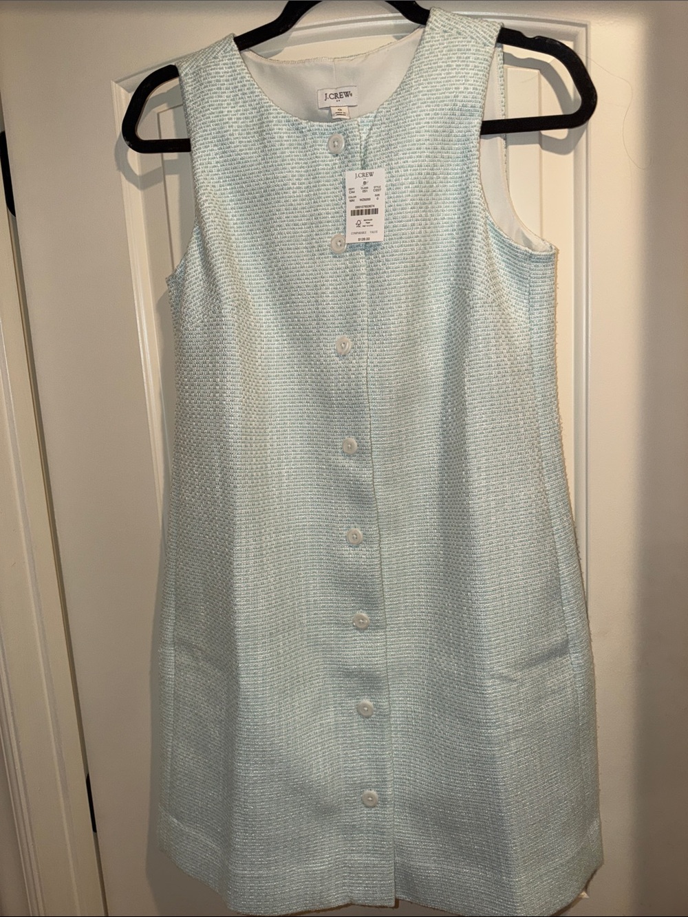 J. Crew Sleeveless Pale Blue Tweed Button-Front Mini Dress